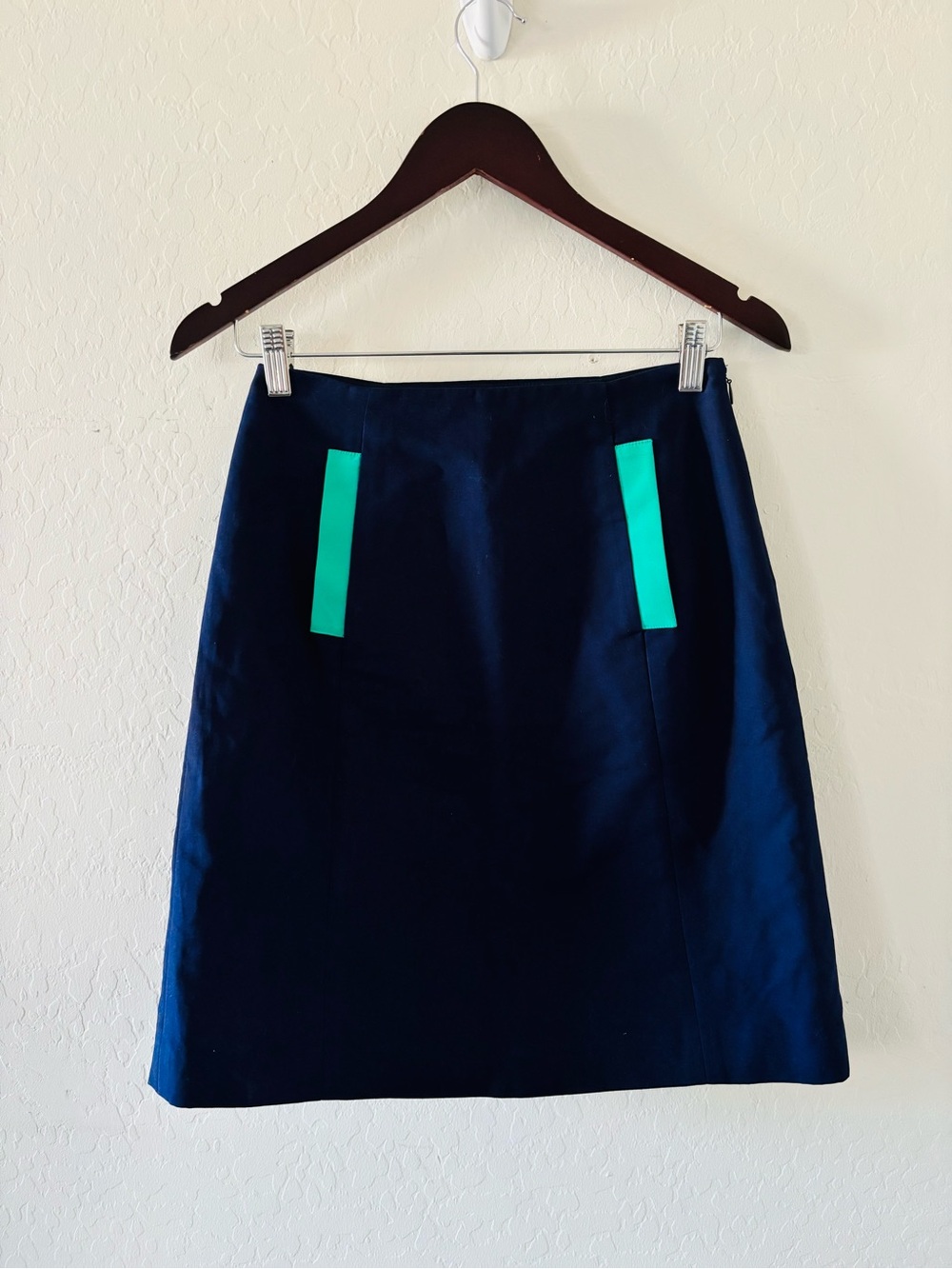 Ralph Lauren Navy Blue A-Line Skirt Size 2 with Turquoise‎ Pocket Detail